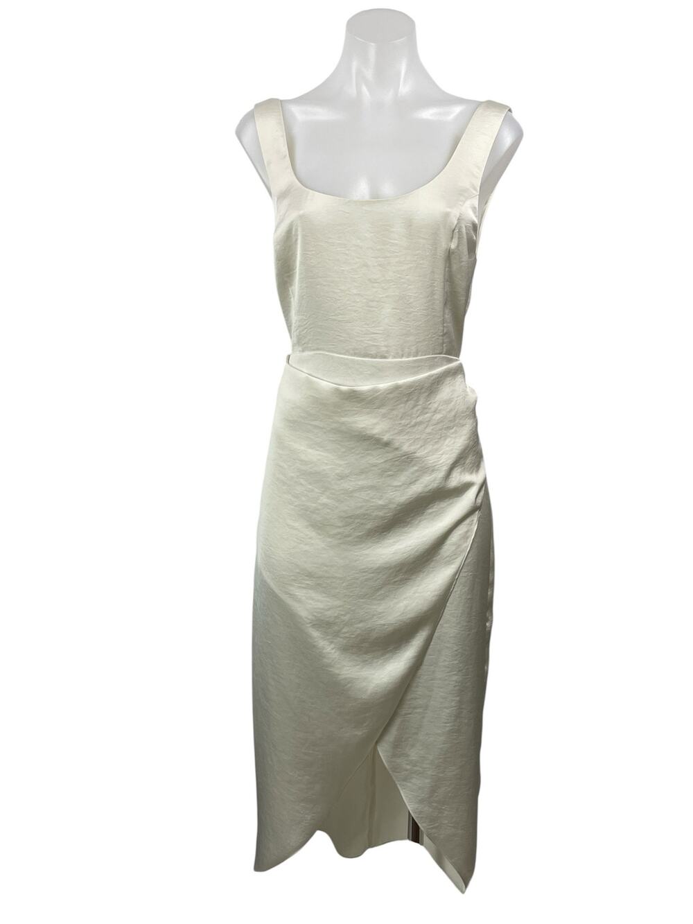 Aritzia Wilfred Saturn Womens Cream Sleeveless Satin Draped Wrap Midi Dress Sz 8